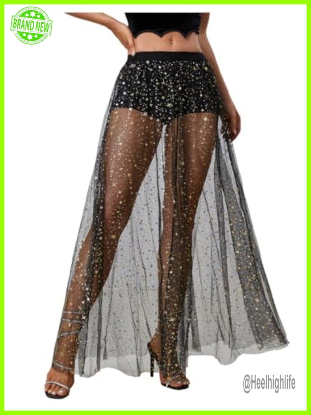 Milumia Sheer Mesh Maxi Skirt Y2k High Waist A-Line Rave Party Concert